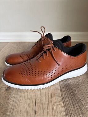 Cole Haan | Men's 2.ZERØGRAND Laser Wingtip Oxfords, Size 11, British Tan-Ivory